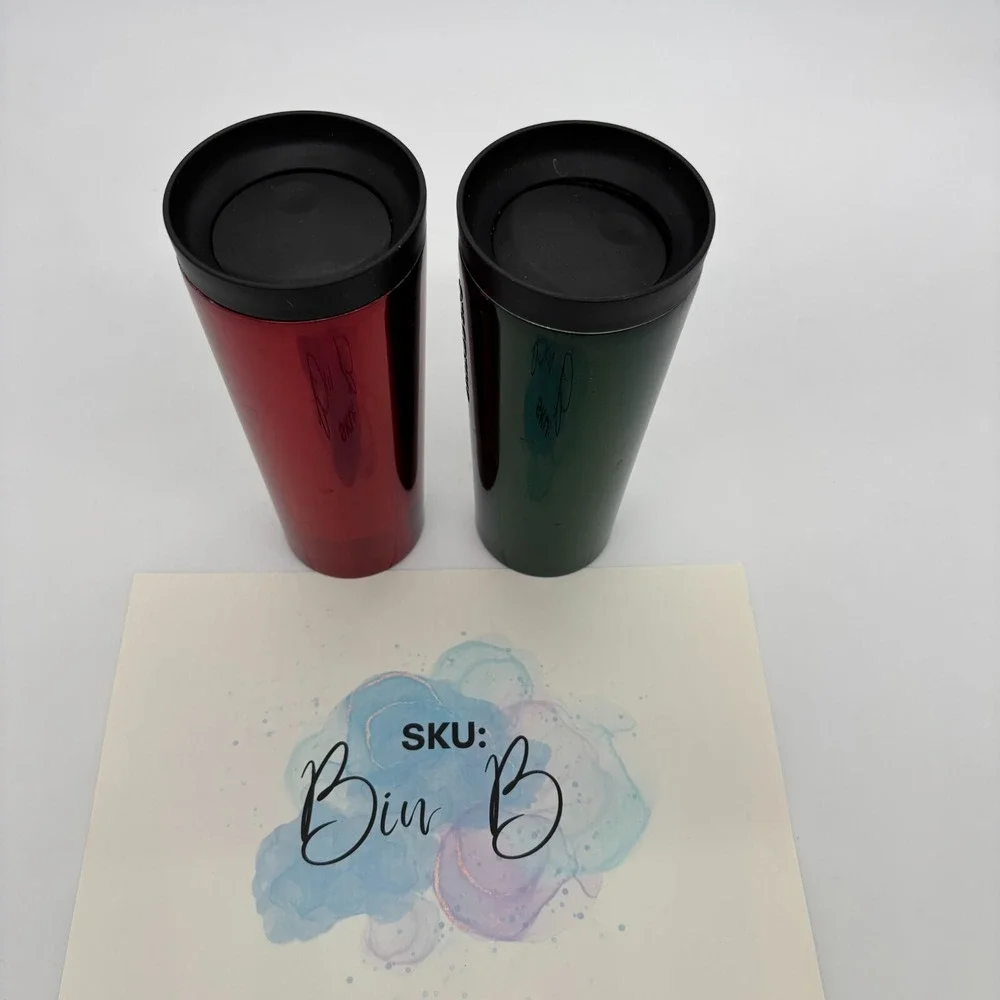 Lot Of 2 Starbucks Red & Green Holiday Edition Metallic Tumblers 16oz/473ml Set